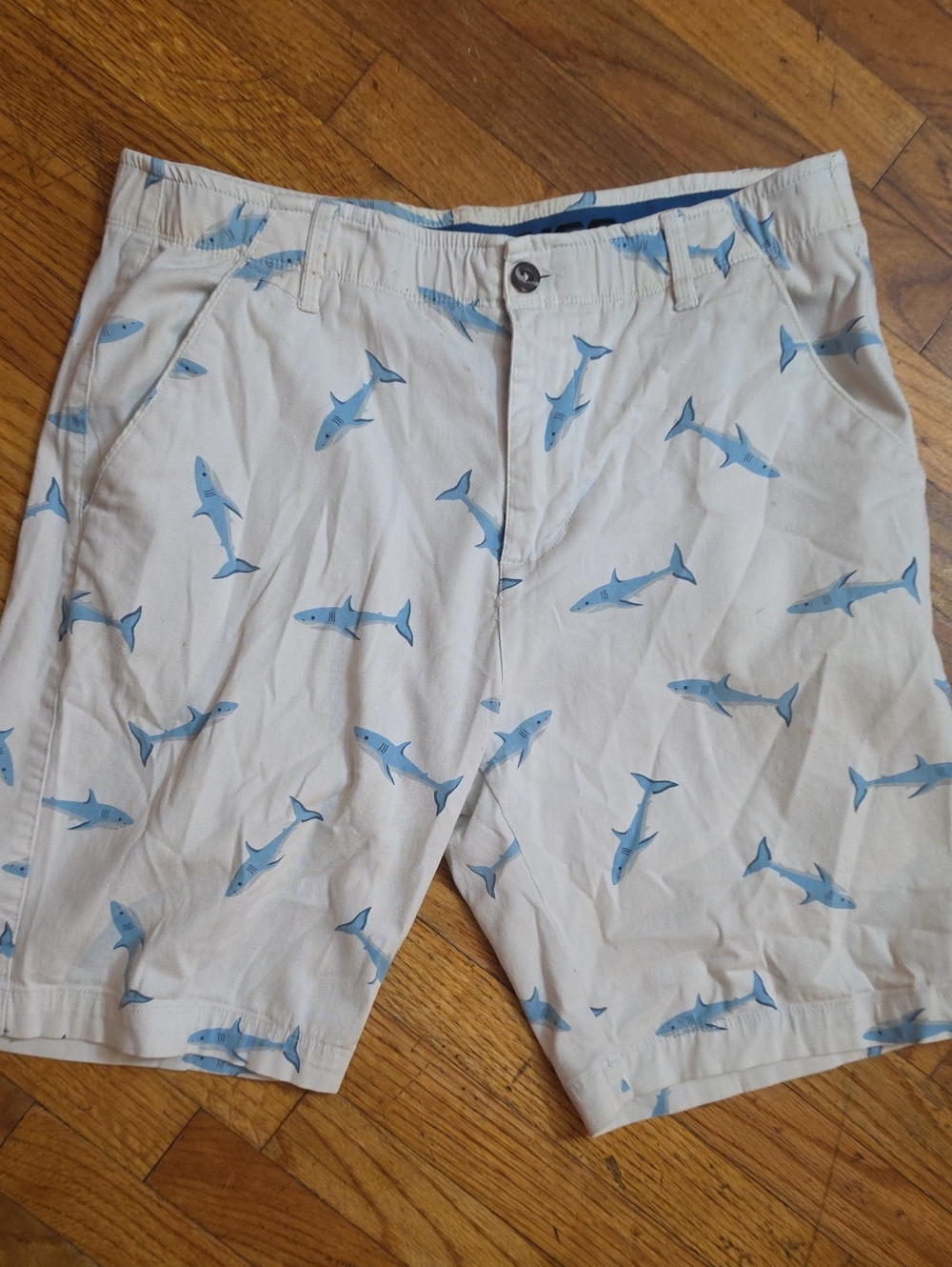 Plugg White Shorts with Light Blue Shark Print